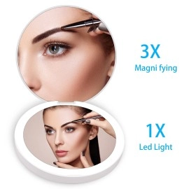 QearFun Luxurious Rhinestone LED Lighted Compact Mirror,Bling Portable Travel Makeup Mirrors,3.5 inch Rechargeable Mini Magnifying Pockets Mirror,Sparkly Beauty for Women,Wedding Favors for Guests