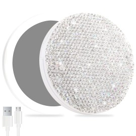 QearFun Luxurious Rhinestone LED Lighted Compact Mirror,Bling Portable Travel Makeup Mirrors,3.5 inch Rechargeable Mini Magnifying Pockets Mirror,Sparkly Beauty for Women,Wedding Favors for Guests
