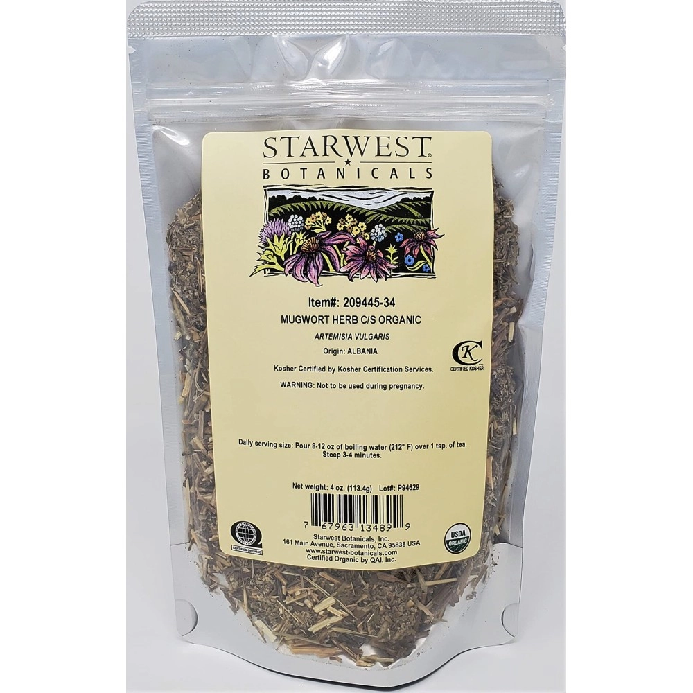 Starwest Botanicals Organic Mugwort Herb Cut & Sifted, 4 Ounces