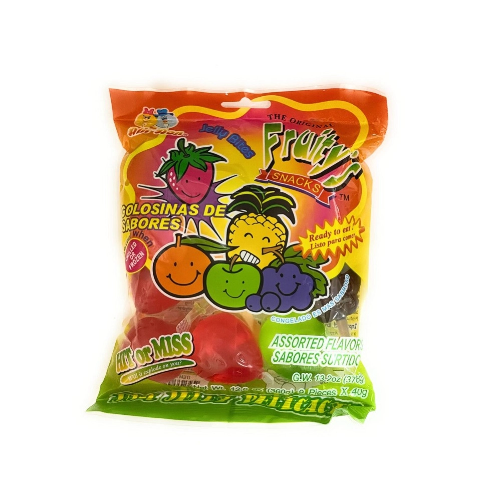 LookOn Assorted Din Don fruitys Snacks 12.6oz (Pack of 1) JU-C Tik Tok Jelly fruit Candy Flavors Includes Orange, Strawberry, Pineapple, Sour Apple, Grape