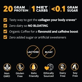 MariGold High Protein Collagen Coffee - Mocha Collagen Latte, Dairy Free, 20g Grass-Fed Type I & III Collagen Peptides, Energy Boost, 2 Shots Organic Espresso, Non-GMO, 1 Lb Bag, 15 Servings