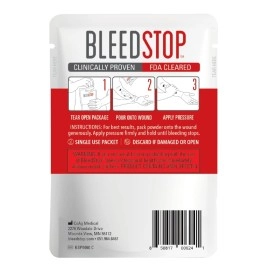 BleedStop First Aid Powder for Blood Clotting, Trauma Kit, Blood Thinner Patients, Camping Safety, and Survival Equipment for Moderate to Severe Bleeding Wounds or Nosebleeds - 1 (60g) Pouch