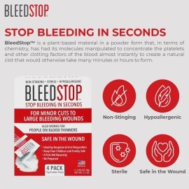 BleedStop First Aid Powder for Blood Clotting, Trauma Kit, Blood Thinner Patients, Camping Safety, and Survival Equipment for Moderate to Severe Bleeding Wounds or Nosebleeds - 1 (60g) Pouch