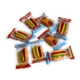 Look-On eFrutti Gummi Hot Dog Shape (60 Pieces) Display Box Individual Wrap Gummy