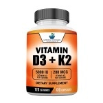 Vitamin D3 K2 (MK-7), Vitamin D3 (5000IU) + K2 (MK-7) 200mcg w/Organic Coconut Oil, Vitamin D3 + K2, Vitamin D3 + K2, Vitamin K2 D3, Immune & Bone Health, No Fillers, Made in USA, 120 Veggie Capsule