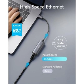 Anker PowerExpand USB-C to Gigabit Ethernet Adapter, USB-C to 2.5Gbps Aluminum Ethernet Hub, Compatible with MacBook Pro, MacBook Air 2018 Onward, iPad Pro 2018, XPS