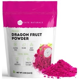 Kate Naturals Dragon Fruit Powder for Baking & Drinks (4oz). Vegan, Gluten Free Dried Pink Pitaya Powder for Dragonfruit Syrup, Smoothies & Food Coloring