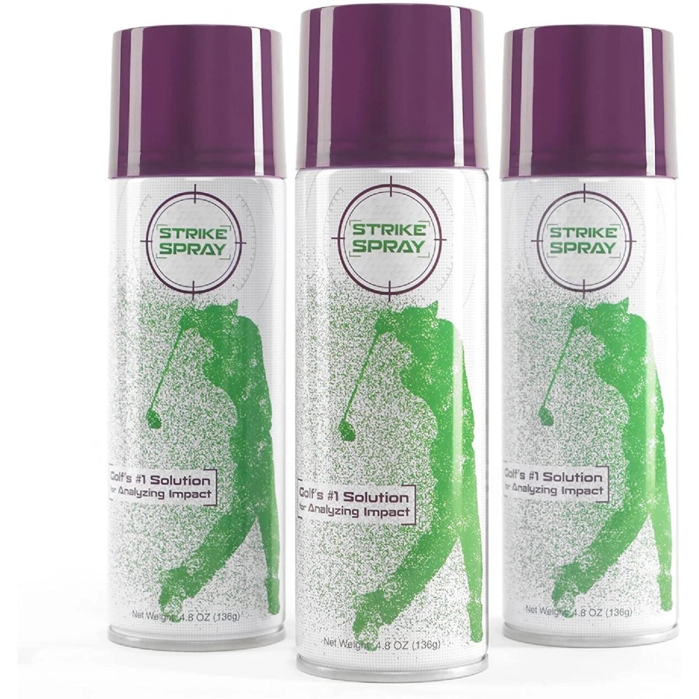 Strike Spray Golf Club Impact Spray - 3 Pack - Swing Impact Golf Training Aid, Golf\'s 1 Impact Spray for Club Face, Dries Quickly, Comes Off Easy, Instant Shot Feedback on Club Face