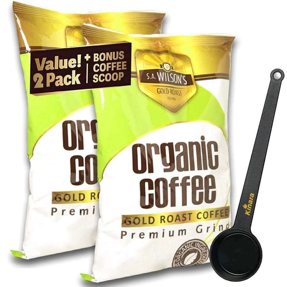 Kinara Organic Enema Gold Coffee with Scoop, High Caffeine (44 Higher Caffeine) by S.A. Wilson - Pack of 2 (3 Piece Set)