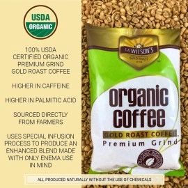Kinara Organic Enema Gold Coffee with Scoop, High Caffeine (44 Higher Caffeine) by S.A. Wilson - Pack of 2 (3 Piece Set)