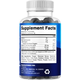 Vitamatic Iron Gummies Supplement for Women & Men - 20mg Serving - 60 Vegan Gummies - Great Tasting Iron Gummy Vitamins with Vitamin C (60 Count (Pack of 1))