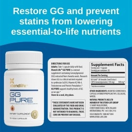 Xtendlife GG Pure - Geranylgeraniol (GG) Cardio Health and Healthy Aging- Helps Prevent Statins from Lowering CoQ10, 30 Capsules (1 Month Supply)