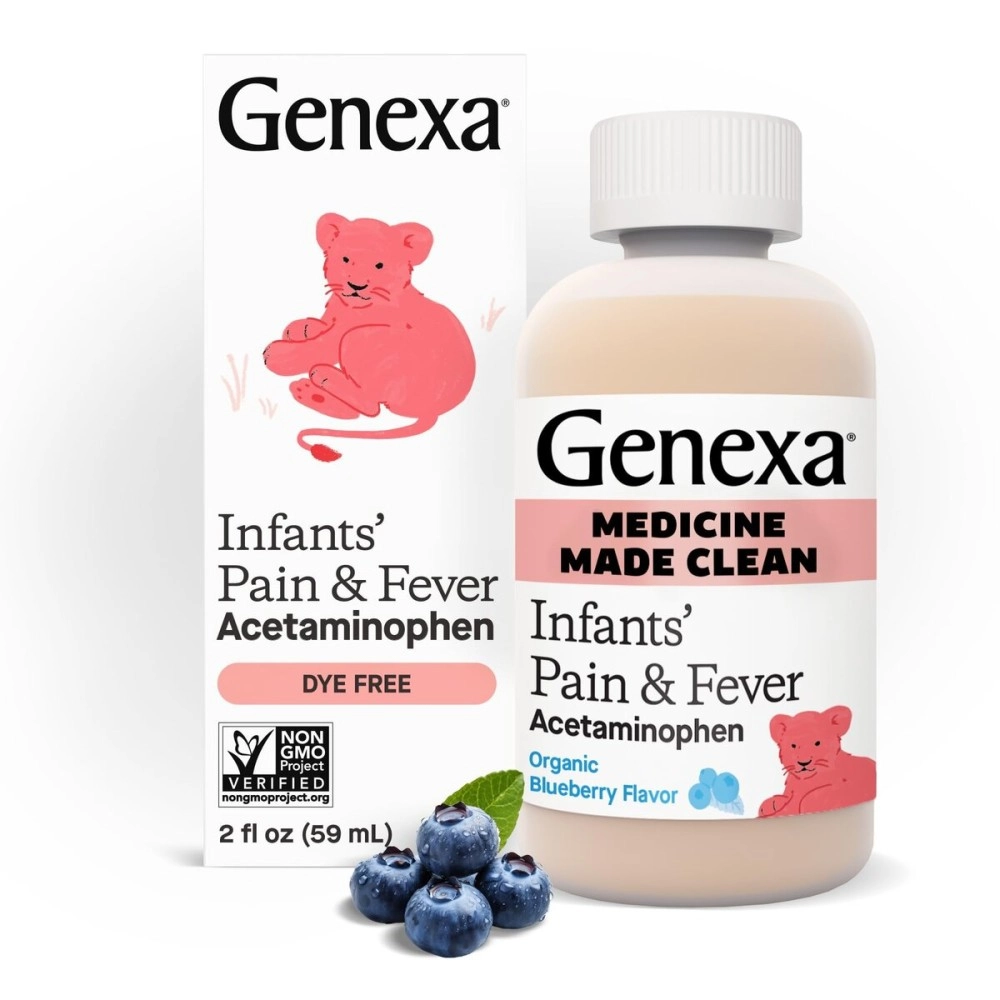 Genexa Infants Acetaminophen Oral Suspension | for Babies | Temporarily Relieves Pain and Fever Symptoms | 160 mg per 5 mL | Organic Blueberry Flavor | 2 Fluid Ounces