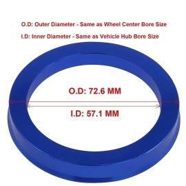 YANANGPARTS 57.1 to 72.6 Hub Centric Rings (Pack of 4) Aluminium Alloy Wheel Center Rings Hubrings 72.6 to 57.1 ID=57.1mm OD=72.6mm
