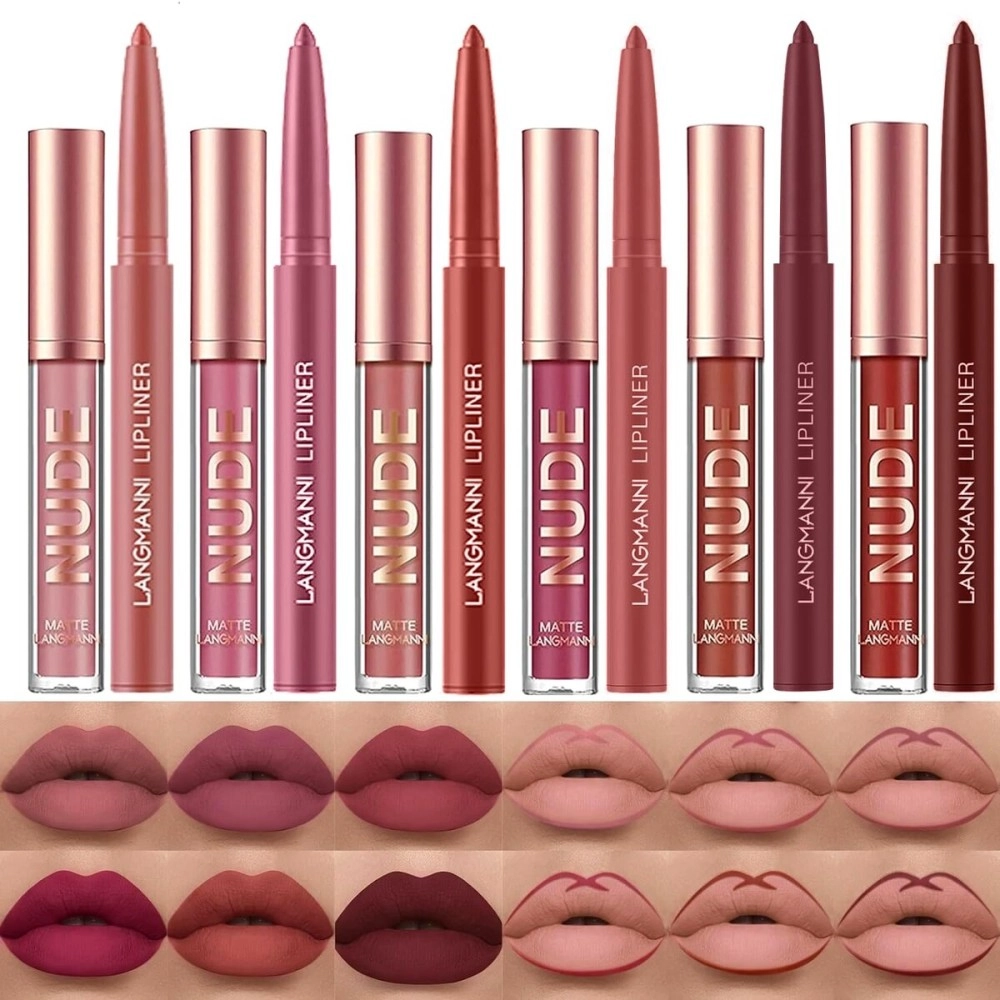 LANGMANNI 6 Matte Lipstick with 6 Lipliners Durable Makeup Set,Long-Lasting Non-Stick Cup Not Fade Waterproof Pigmented Velvet Lipgloss Kit Beauty Cosmetics Makeup Gift for Girls (A)