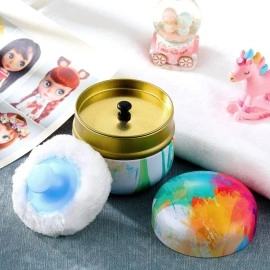 CHENGU Body Powder Case with Powder Puff Powder Container Tea Canister for Baby and Adult Body Talcum Powder Tea Box (Rainbow)