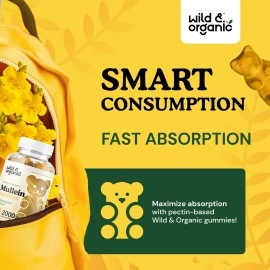 Wild & Organic Mullein Gummies - Daily Dietary Supplement for Respiratory, Digestive Support - Natural Sleep Aid, Immune Booster - Vegan, Non-GMO Verbascum Thapsus Herbal Extract - 2000mg, 60 Chews