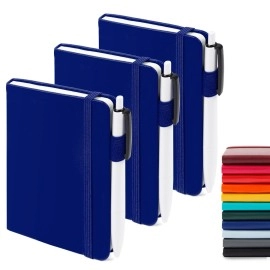 3 Pack Pocket Notebook Journals with 3 Black Pens, Feela A6 Mini Cute Small Journal Notebook Bulk Hardcover College Ruled Notepad with Pen Holder for Office School Supplies, 3.5x 5.5, Navy