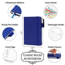 3 Pack Pocket Notebook Journals with 3 Black Pens, Feela A6 Mini Cute Small Journal Notebook Bulk Hardcover College Ruled Notepad with Pen Holder for Office School Supplies, 3.5x 5.5, Navy