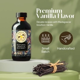 Natural Vanilla Extract For Baking, Sweet Drinks And More, Hand Crafted From Premium Madagascar Bourbon Vanilla Pods, Small Batch, 4 Oz Bottle