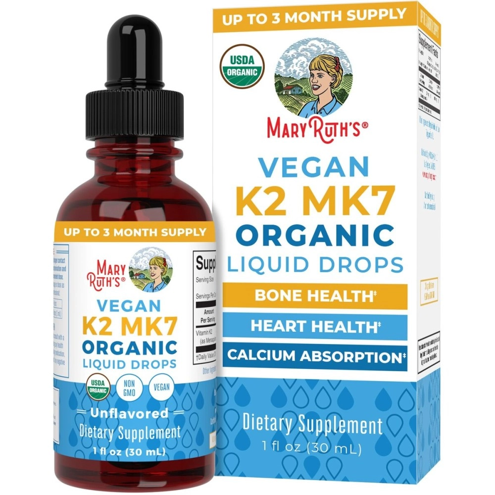 MaryRuth Organics USDA Vitamin K2 MCT Liquid Drops for Adults & Kids | 100 mcg K2 MK7 per serving + MCT Oil | Vegan K2 Vitamin for Bone Health, Heart Health, Calcium Absorption | 1oz