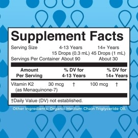 MaryRuth Organics USDA Vitamin K2 MCT Liquid Drops for Adults & Kids | 100 mcg K2 MK7 per serving + MCT Oil | Vegan K2 Vitamin for Bone Health, Heart Health, Calcium Absorption | 1oz