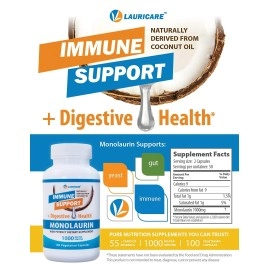 Lauricare High Potency Monolaurin Capsules- 1000mg Per Serving- 100 Count