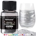 NiHome Edible Luster Dust Glitter Powder Metallic Fancy Food Decorating Sprinkle Glimmery Brew Dust for Drink Wine Beverage Cake Dessert Bakery Restaurant Vegan Allergen-Free (Metallic, 5g/0.18oz)