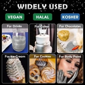 NiHome Edible Luster Dust Glitter Powder Metallic Fancy Food Decorating Sprinkle Glimmery Brew Dust for Drink Wine Beverage Cake Dessert Bakery Restaurant Vegan Allergen-Free (Metallic, 5g/0.18oz)