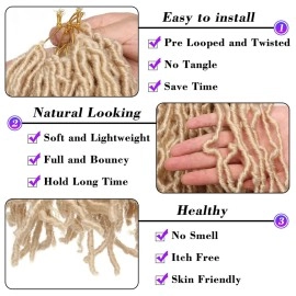 Leeven 30 Inch Blonde Natural Butterfly Soft Locs Distressed New Faux Locs Crochet Braids Hair 1 Pack Pre Looped Long Goddess Locs Curly Afro Roots Synthetic Hair Extensions for Women 15 Strands 613