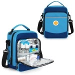 CURMIO EpiPen Carrying Case, Insulated Medicine Bag for Epi Pens, Auvi-Q, Asthma Inhaler, Spacer, Blue (Bag Only, Patented Design)