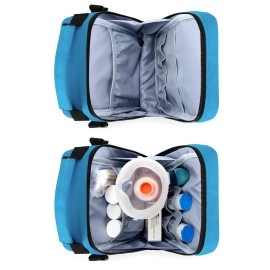 CURMIO EpiPen Carrying Case, Insulated Medicine Bag for Epi Pens, Auvi-Q, Asthma Inhaler, Spacer, Blue (Bag Only, Patented Design)