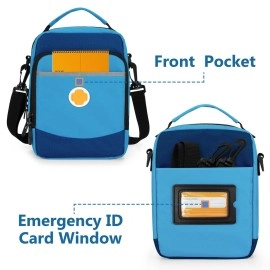 CURMIO EpiPen Carrying Case, Insulated Medicine Bag for Epi Pens, Auvi-Q, Asthma Inhaler, Spacer, Blue (Bag Only, Patented Design)