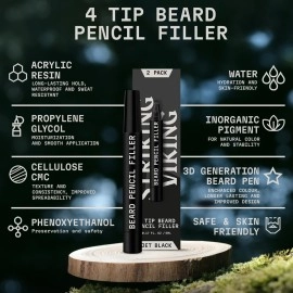Striking Viking 2 Pack Beard Pencil Filler for Men With 4 Tips - Updated Filling Pen Kit With Brush, Long Lasting Waterproof Pen - Fill, Shape, & Define Your Beard - (Black)