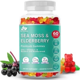 BIO VITALICA Sea Moss Gummies Elderberry BioVitalica - Vitamin C D + Zinc - Irish Seamoss Vegan Gummy with Sea Moss Gel & Powder for Immunity, Detox & Energy - for Adults and Kids