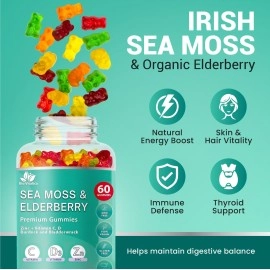 BIO VITALICA Sea Moss Gummies Elderberry BioVitalica - Vitamin C D + Zinc - Irish Seamoss Vegan Gummy with Sea Moss Gel & Powder for Immunity, Detox & Energy - for Adults and Kids