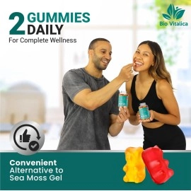 BIO VITALICA Sea Moss Gummies Elderberry BioVitalica - Vitamin C D + Zinc - Irish Seamoss Vegan Gummy with Sea Moss Gel & Powder for Immunity, Detox & Energy - for Adults and Kids