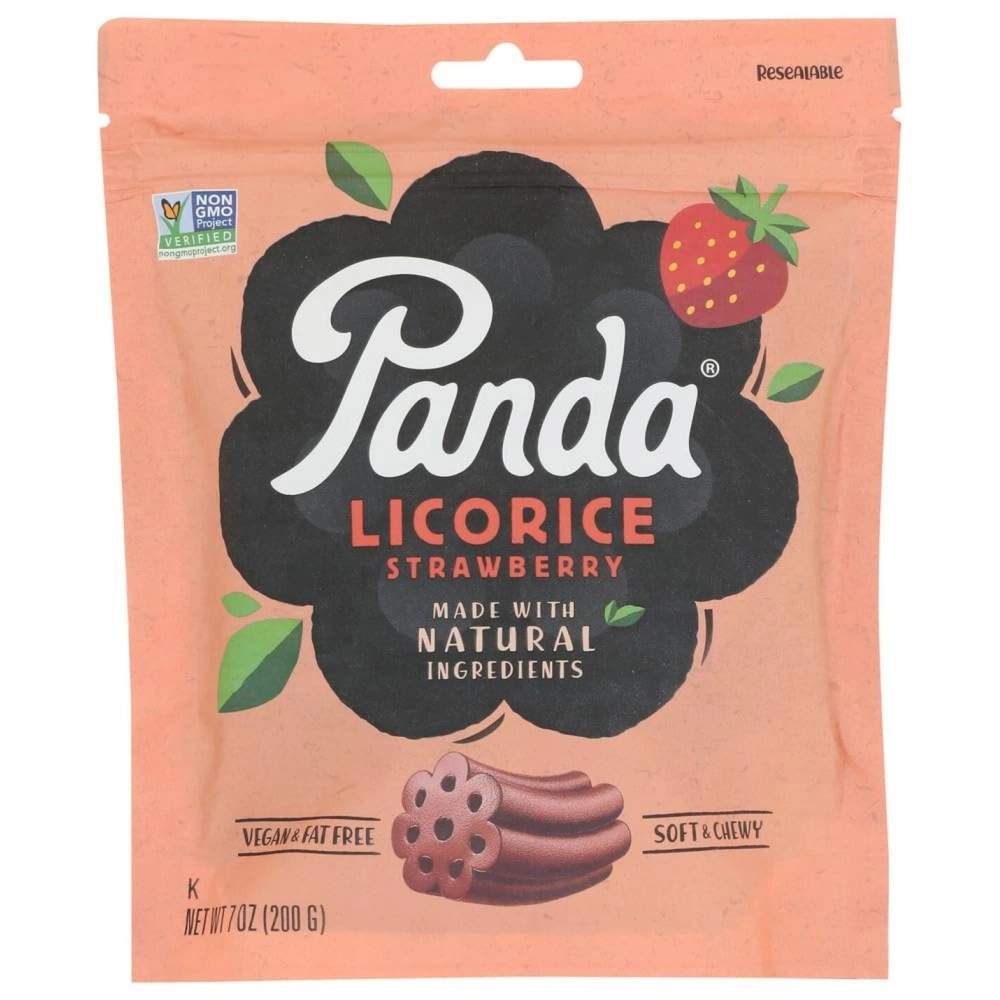 Panda  | Natural Soft Strawberry Licorice | Licorice Candy Made with Natural Colors and Flavors | Non-GMO Project verified | Vegan & Fat Free | 200 G - 7 OZ x 8 - Resealable Bags Pack