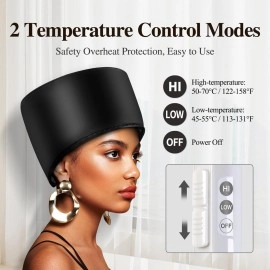 AOPOW Heated Electric Thermal Steamer Cap for Natural Black Afro Hair - Hot Spa Treatment Hat with Temperature Control for Deep Conditioning at Home - Black