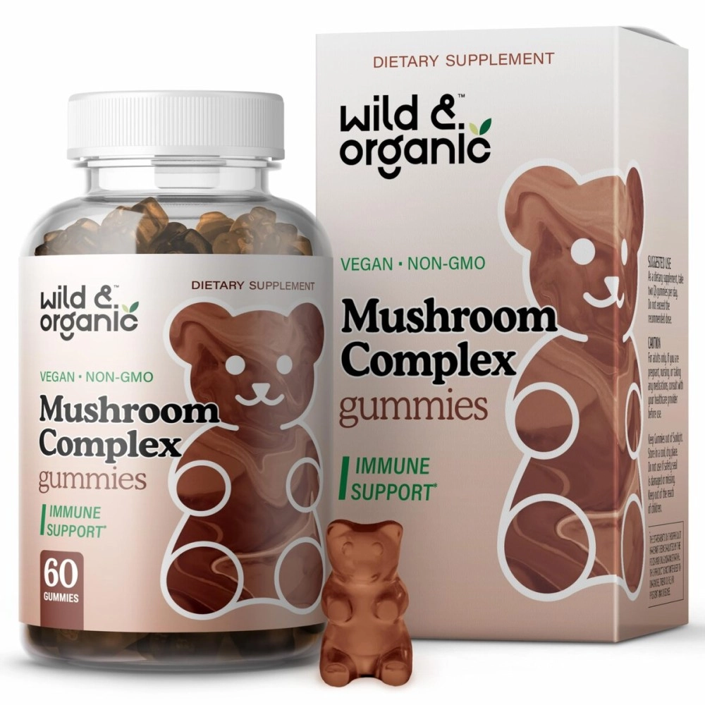 Wild & Organic Mushroom Gummies - Reishi, Chaga, Cordyceps, Maitake, Lion\'s Mane, Turkey Tail, Mesima, Shiitake, Agarikon, Oyster Blend - Brain Booster & Immune Support Supplement, 60 Chews per Bottle