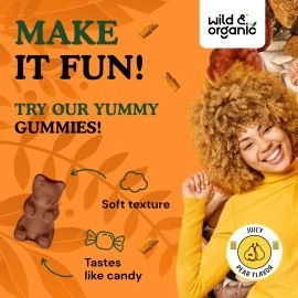 Wild & Organic Mushroom Gummies - Reishi, Chaga, Cordyceps, Maitake, Lion\'s Mane, Turkey Tail, Mesima, Shiitake, Agarikon, Oyster Blend - Brain Booster & Immune Support Supplement, 60 Chews per Bottle