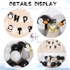 Gejoy 48 Pcs Penguin Birthday Party Decoration: Penguin Banner, Cake Toppers, Balloons in Black, Blue, Orange for Winter Birthday, Baby Shower