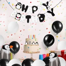 Gejoy 48 Pcs Penguin Birthday Party Decoration: Penguin Banner, Cake Toppers, Balloons in Black, Blue, Orange for Winter Birthday, Baby Shower