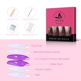 iMABC 24pcs Dark Burgundy Press On Fake Nails Medium Long Stiletto Sharp Pointed False Nail Tips Glossy Full Cover Stick On Acrylic Nails For Women And Girls