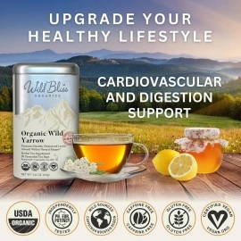 Wild Bliss Organic Yarrow Flower Tea - Caffeine Free Herbal Tea - Pharmacopoeia Potency - 20 Tea Bags
