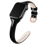 Mazoft Patent Leather Slim Band Compatible with Apple Watch Bands 38mm 40mm 41mm 42mm 44mm 45mm 49mm, glossy Leather Women Thin Replacement Strap for iWatch Series Ultra 8 7 6 5 SE 4 3 2 1 (Black)