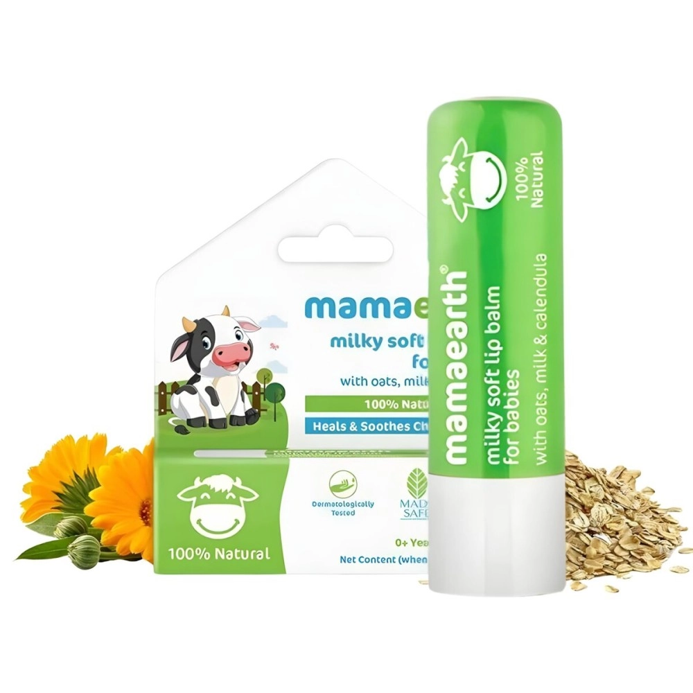 MAMAEARTH Natural Milky Soft Lip Balm for Kids, Babies for 12 Hour Moisturization, with Oats, Milk & Calendula, 4g
