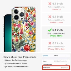 MOSNOVO Case for iPhone 13 Pro, [Buffertech 6.6ft Military-Grade Drop Protection] [Anti Peel Off Tech] Clear TPU Bumper Phone Case Cover Design - In The Garden