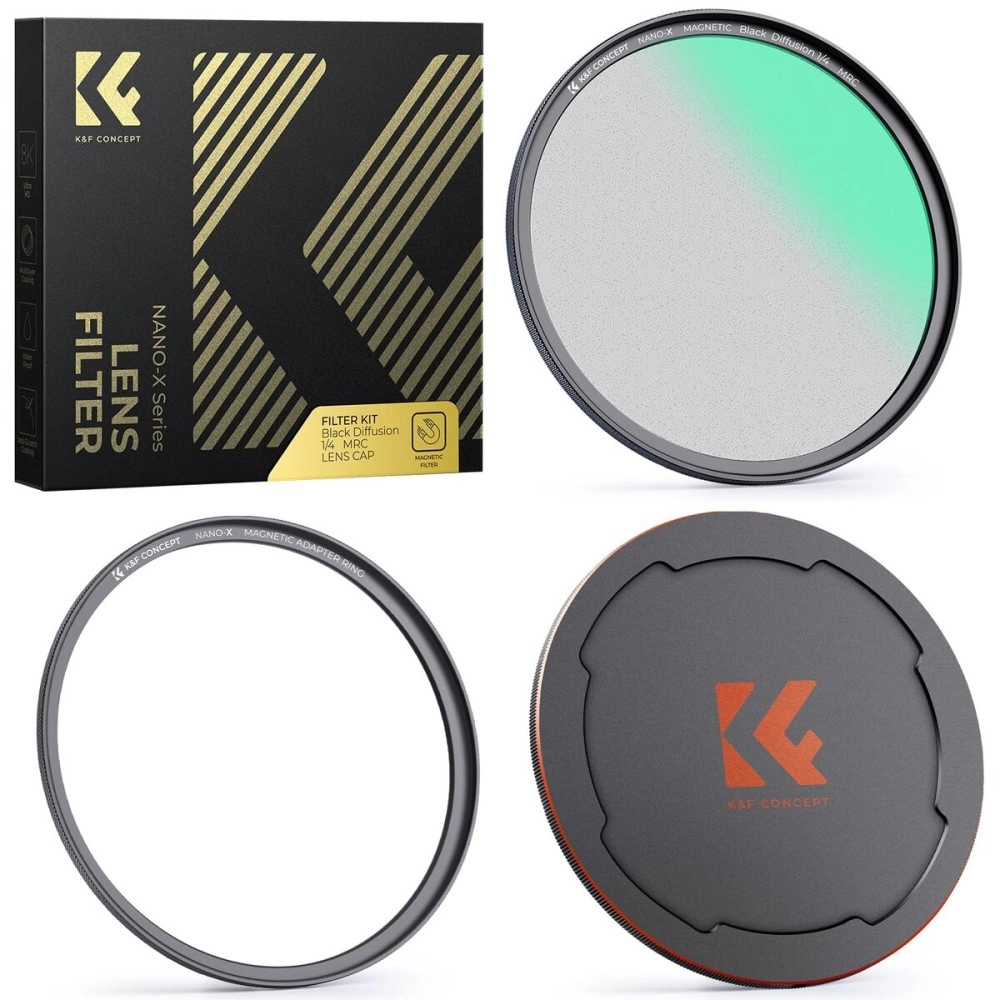 K&F Concept 58mm Magnetic Black Diffusion 1/4 Mist Cinematic Effect Filters + Magnetic Basic Ring + Lens Cap Kit with 28 Multi-Layer Coatings for Camera Lens (Nano-X Series)