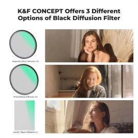 K&F Concept 58mm Magnetic Black Diffusion 1/4 Mist Cinematic Effect Filters + Magnetic Basic Ring + Lens Cap Kit with 28 Multi-Layer Coatings for Camera Lens (Nano-X Series)